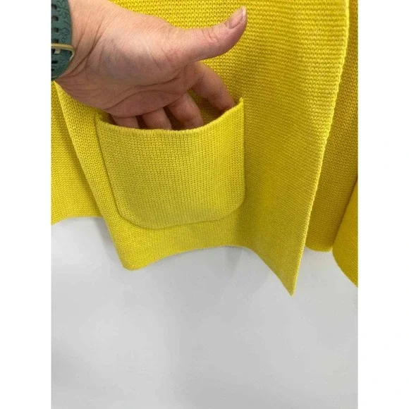 Talbots‎ Sweater Cardigan Womens Petite Yellow Wool Blend Open Front Pockets NEW